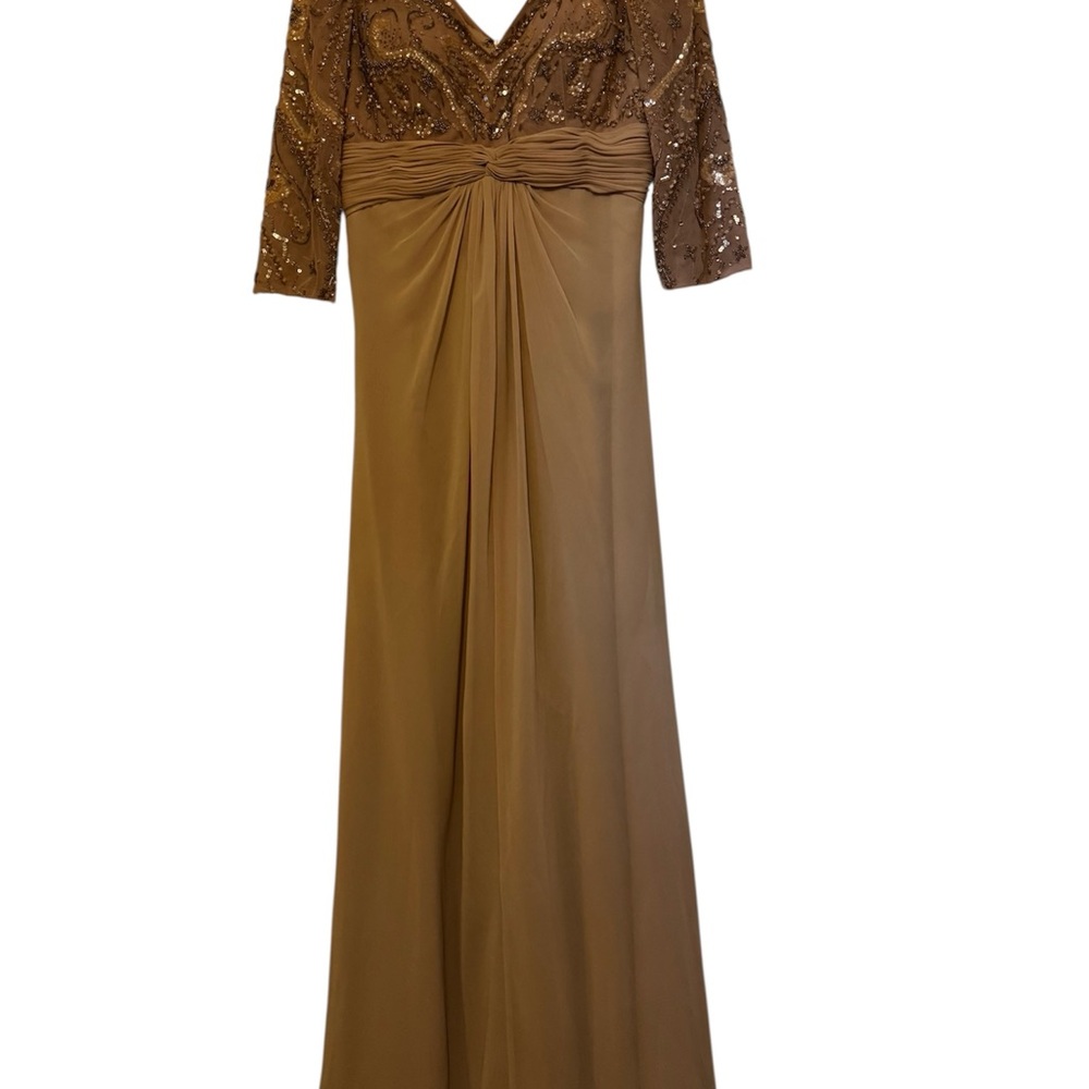 Elegant Brown Beige Gown with Sequins